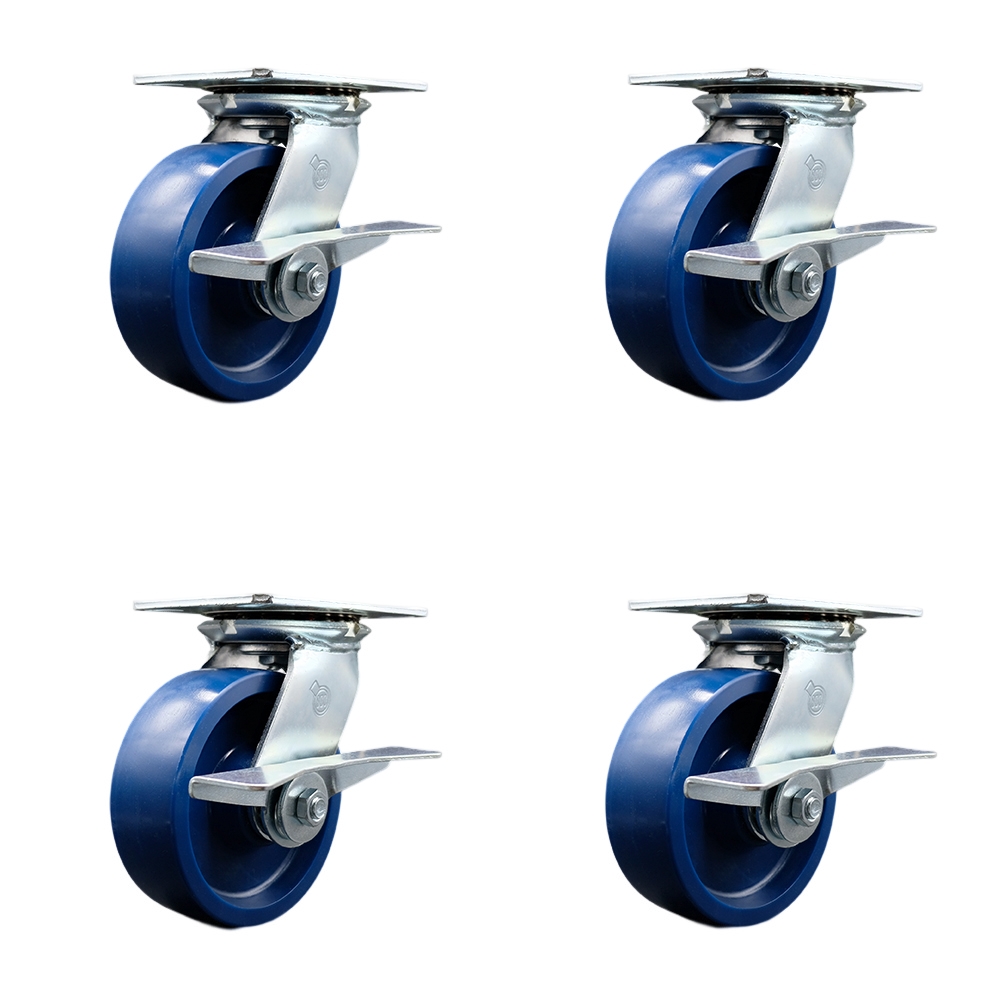 SCC-35S620-SPUR-SLB-4 Heavy Duty Large Top Plate Solid Polyurethane Swivel Caster with 6 x 2 in. Blue Wheels - 4800 lbs Total Capacity - Set of 4