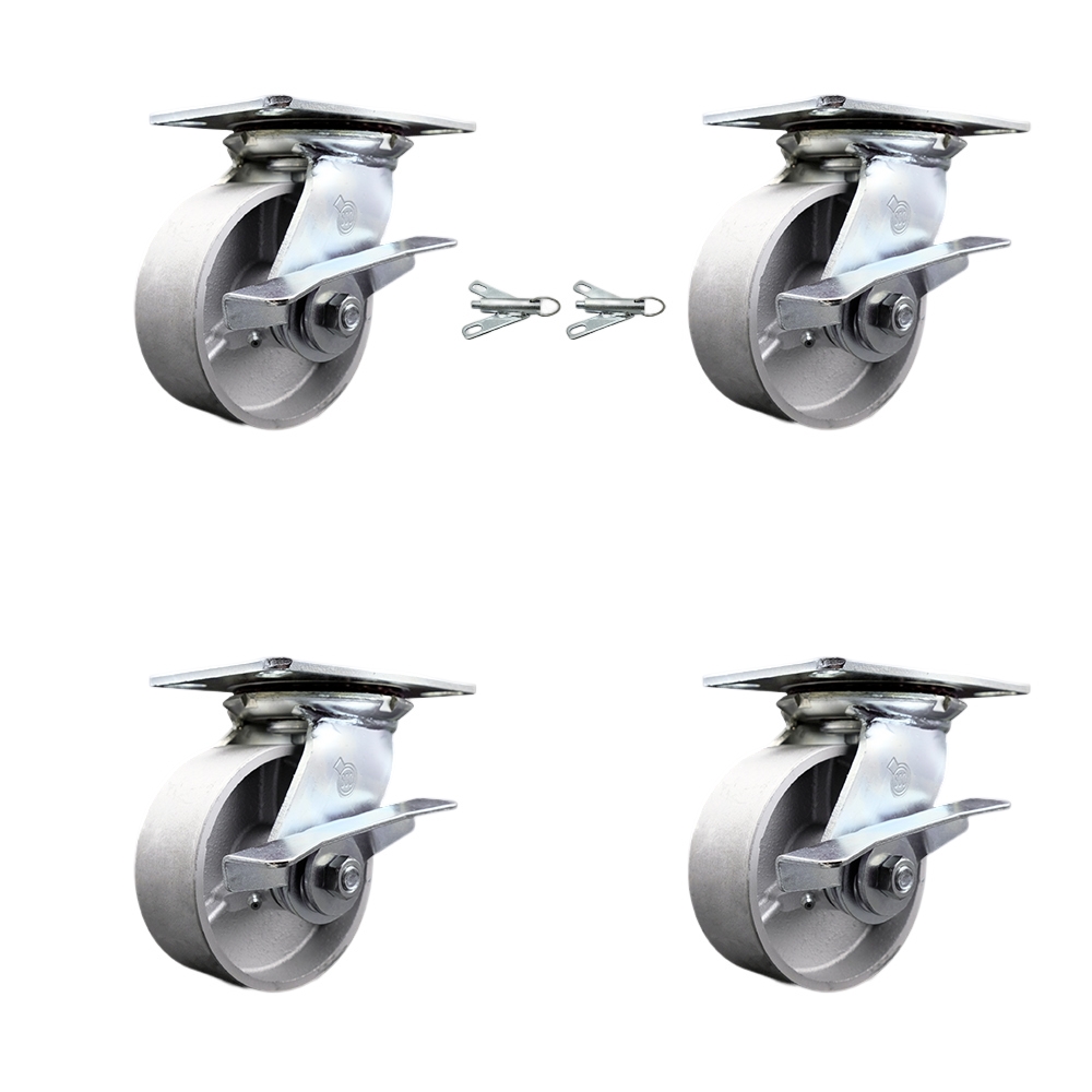Heavy Duty Large Top Plate Semi Steel Cast Iron Swivel Caster with 5 x 2 in. Silver Wheels - 4000 lbs Capacity - Set of 4
