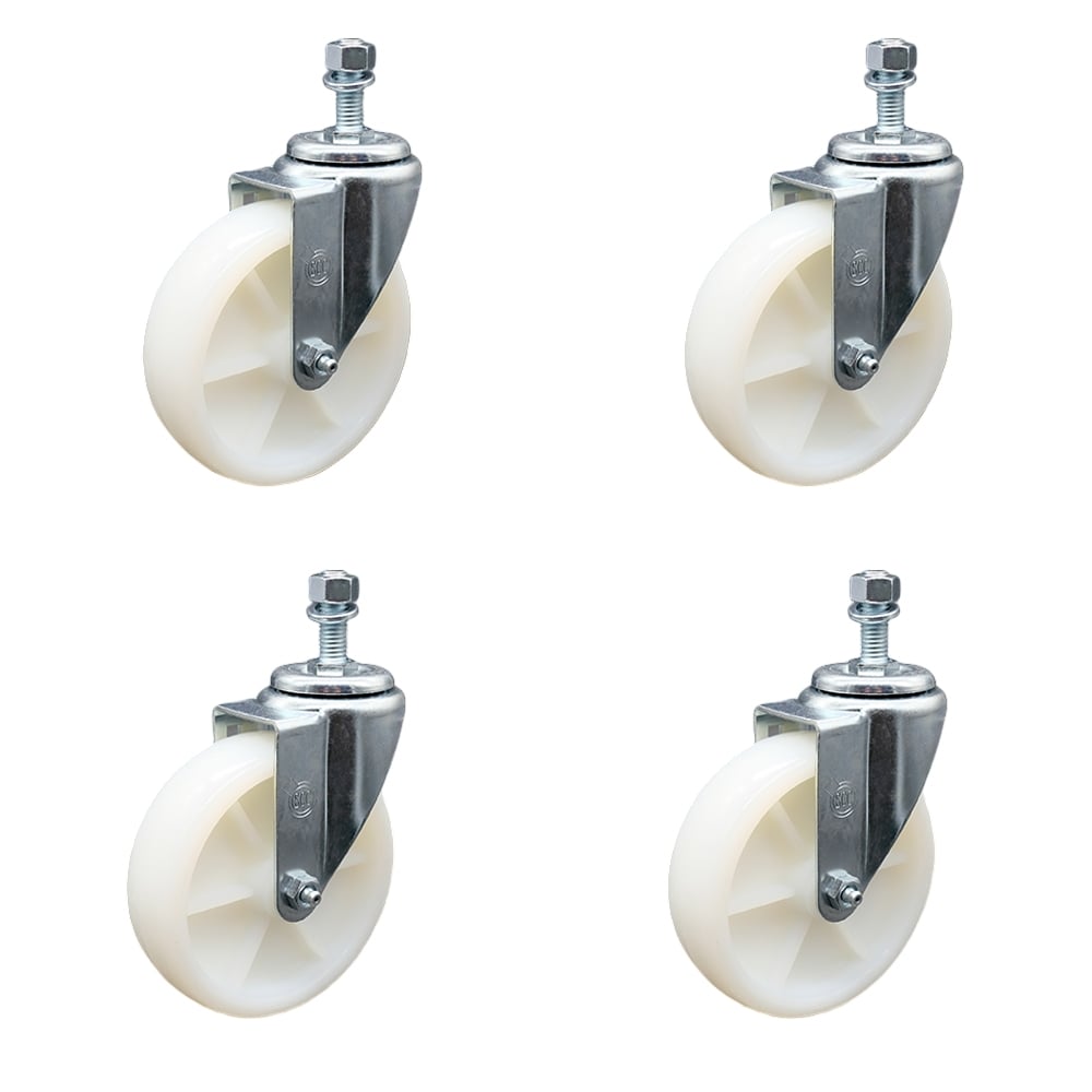 SCC-SSTS20S514-NYS-381615-4 Stainless Steel Nylon Swivel Threaded Stem Caster with 5 x 1.25 in. White Wheels & 0.38 in. Stems - Set of 4
