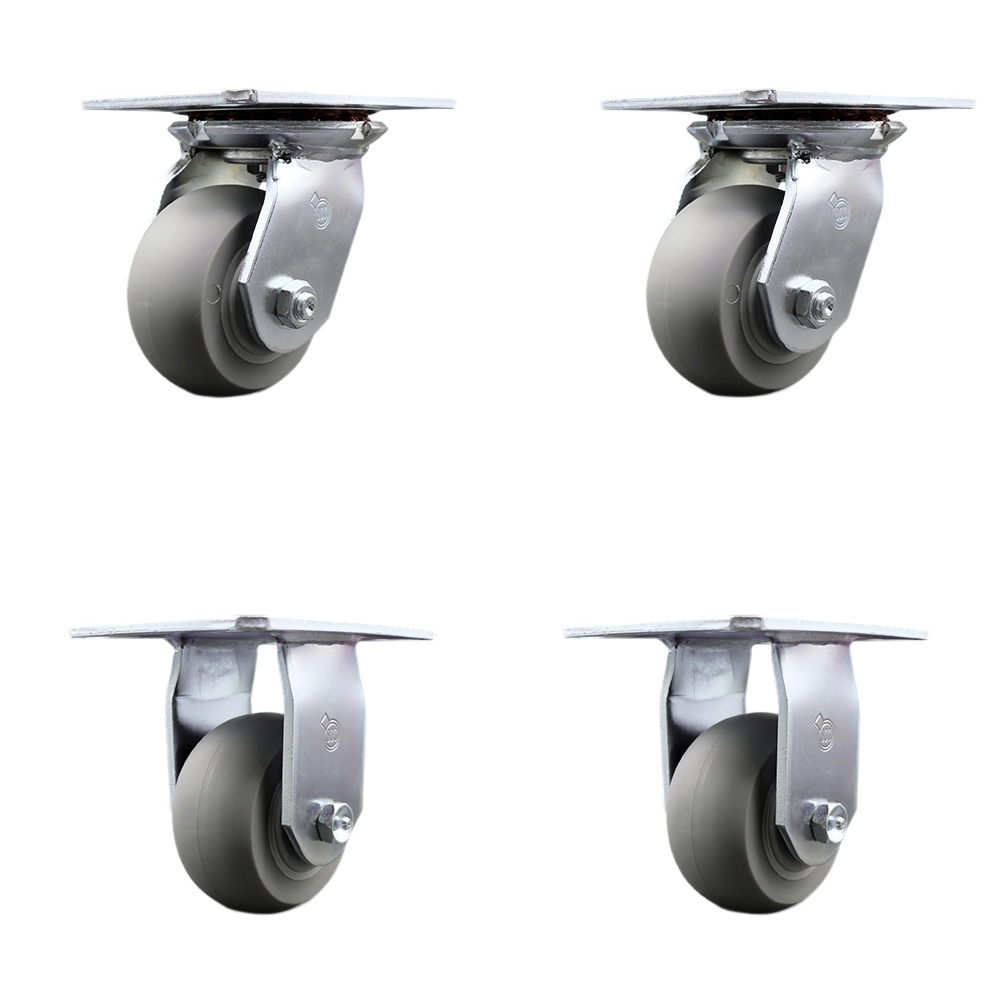 Heavy Duty Large Top Plate Thermo Rubber Donut Tread Swivel Caster with 4 x 2 in. Gray Wheels - 1200 lbs Total Capacity - Set of 4