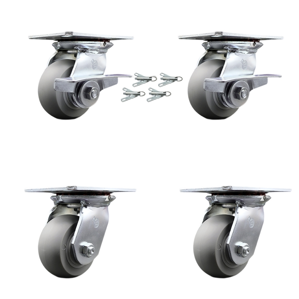 Heavy Duty Large Top Plate Thermo Rubber Donut Tread Swivel Caster with 4 x 2 in. Gray Wheels - 1200 lbs Capacity - Set of 4