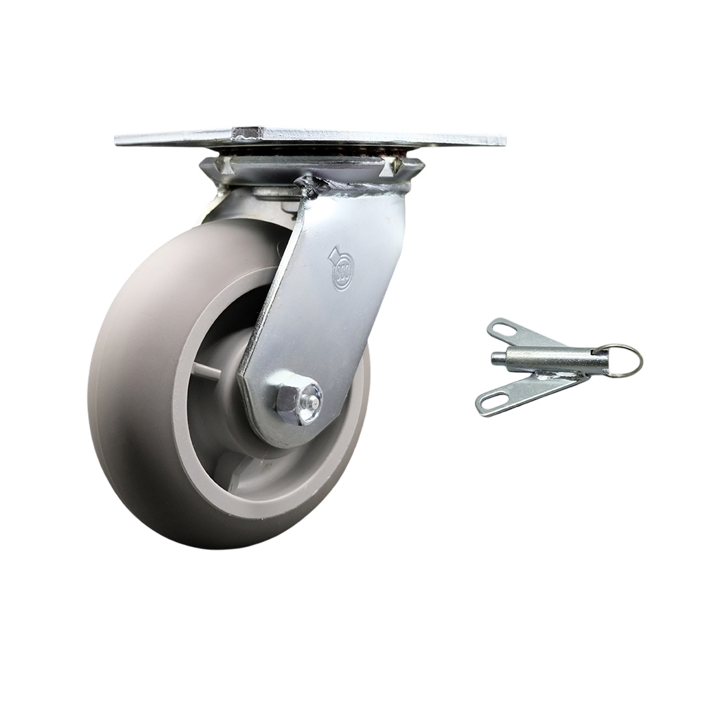 Heavy Duty Large Top Plate Thermo Rubber Donut Tread Swivel Caster with 6 x 2 in. Gray Wheel & Bolt on Swivel Lock - 500 lbs Capacity per Caster