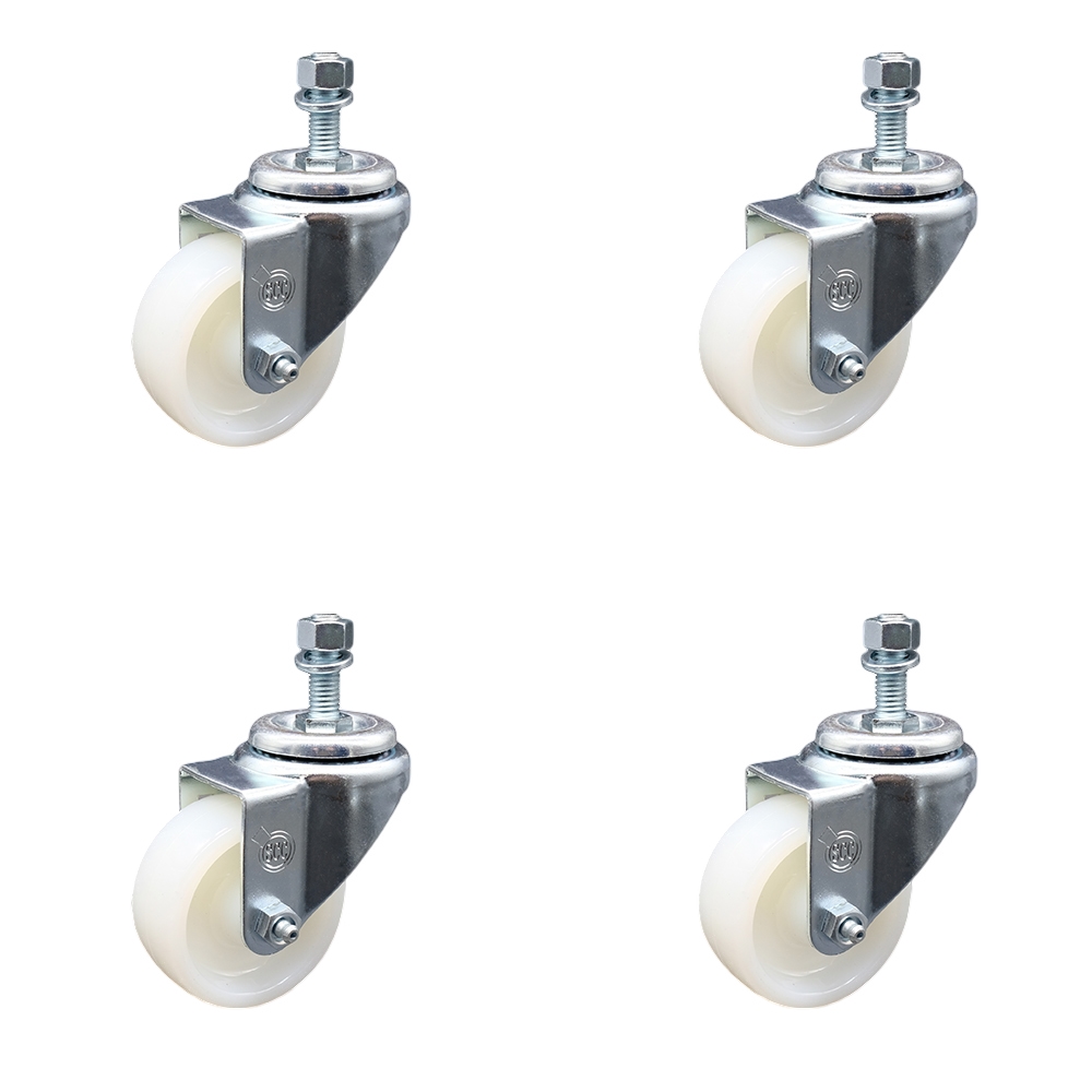 SCC-TS20S314-NYS-M1015-4 Nylon Swivel Threaded Stem Caster with 3 x 1.25 in. White Wheels & 10 mm Stems - Set of 4