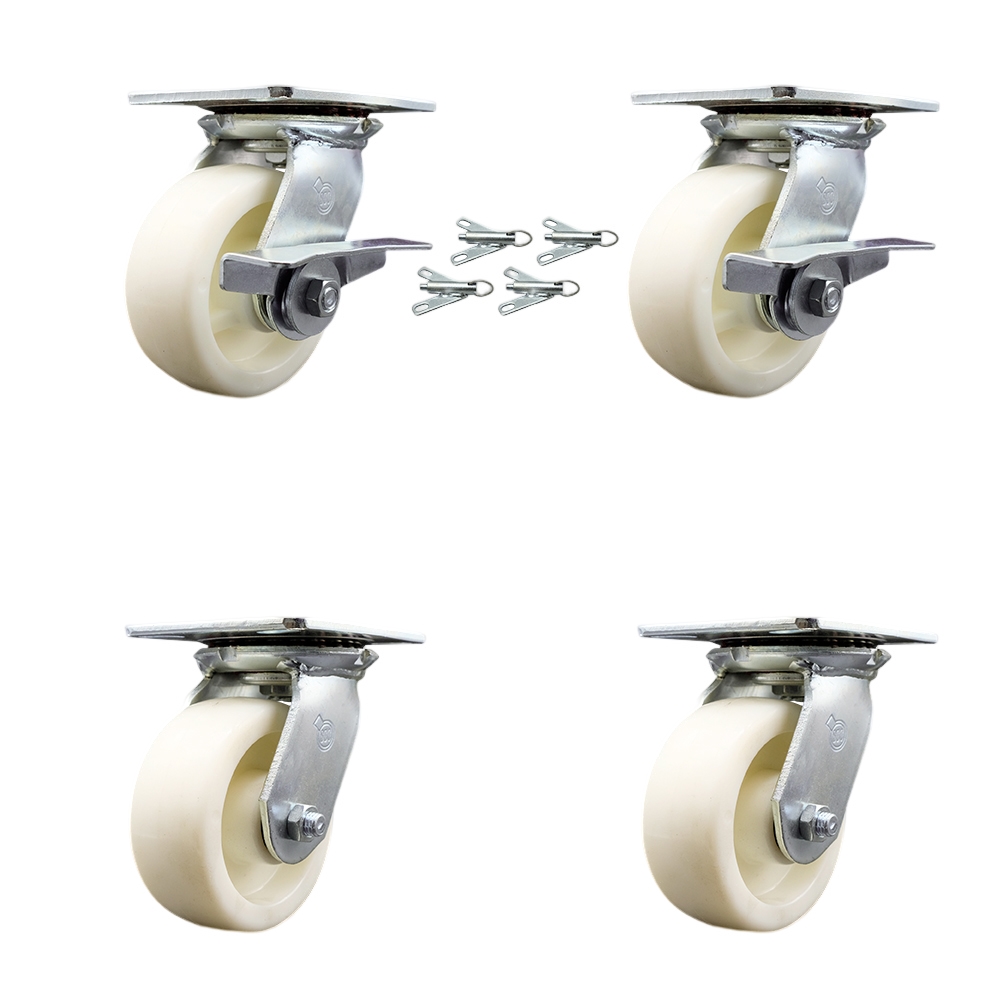 SCC-35S520-NYB-SLB-BSL-2-BSL-2 Heavy Duty Large Top Plate Nylon Swivel Caster with Maintenance Free Bearings with 5 x 2 in. White Wheels - Set of 4