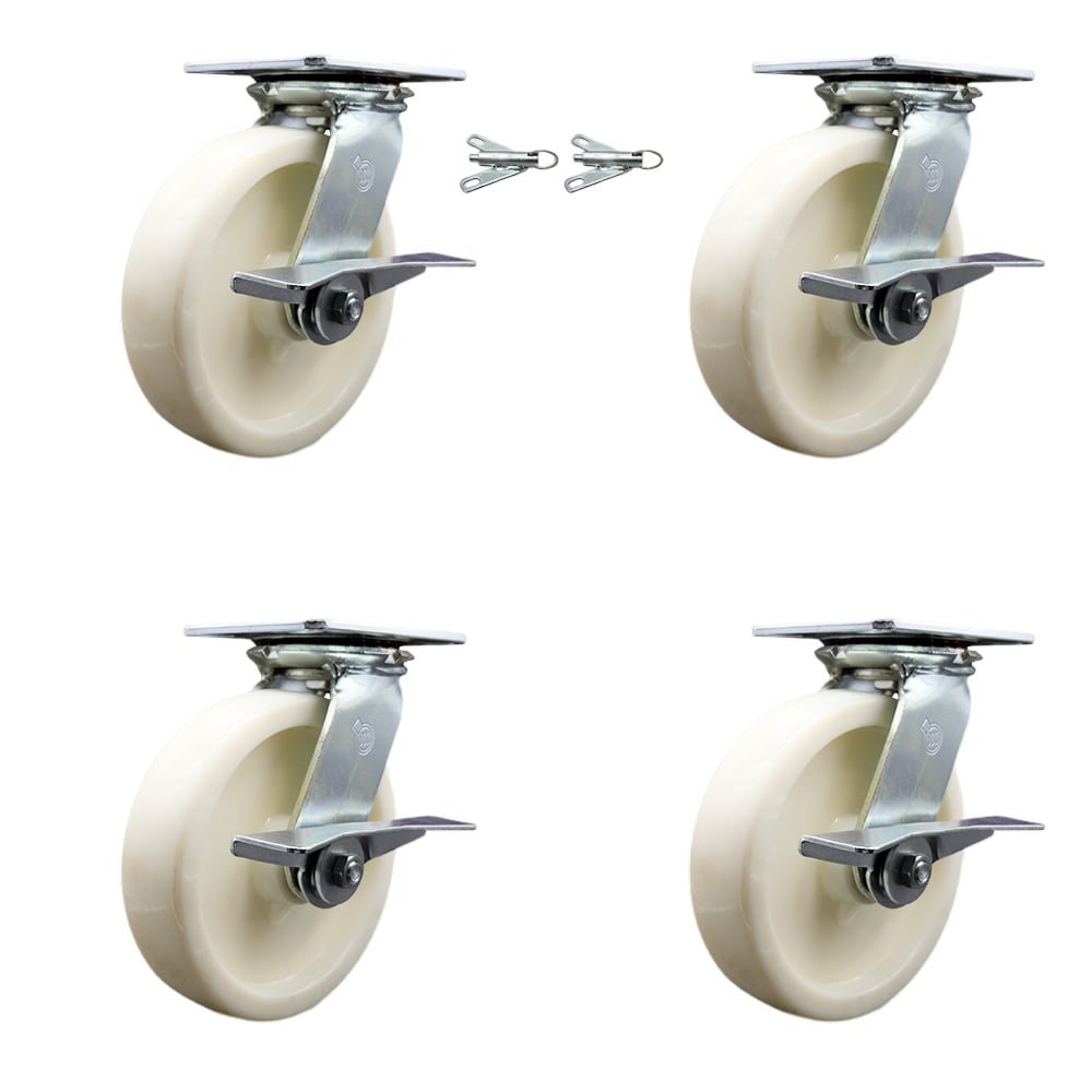 SCC-35S820-NYB-SLB-BSL-2-SLB-2 Heavy Duty Large Top Plate Nylon Swivel Caster with Maintenance Free Bearings with 8 x 2 in. White Wheels - Set of 4