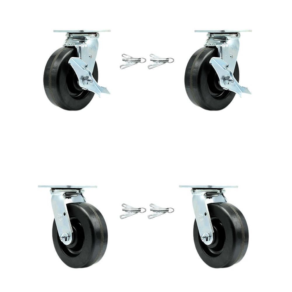 SCC-30CS620-PHB-TLB-BSL-2-BSL-2 Heavy Duty Swivel Caster with 6 in. Phenolic Wheels & Ball Bearings - Set of 4