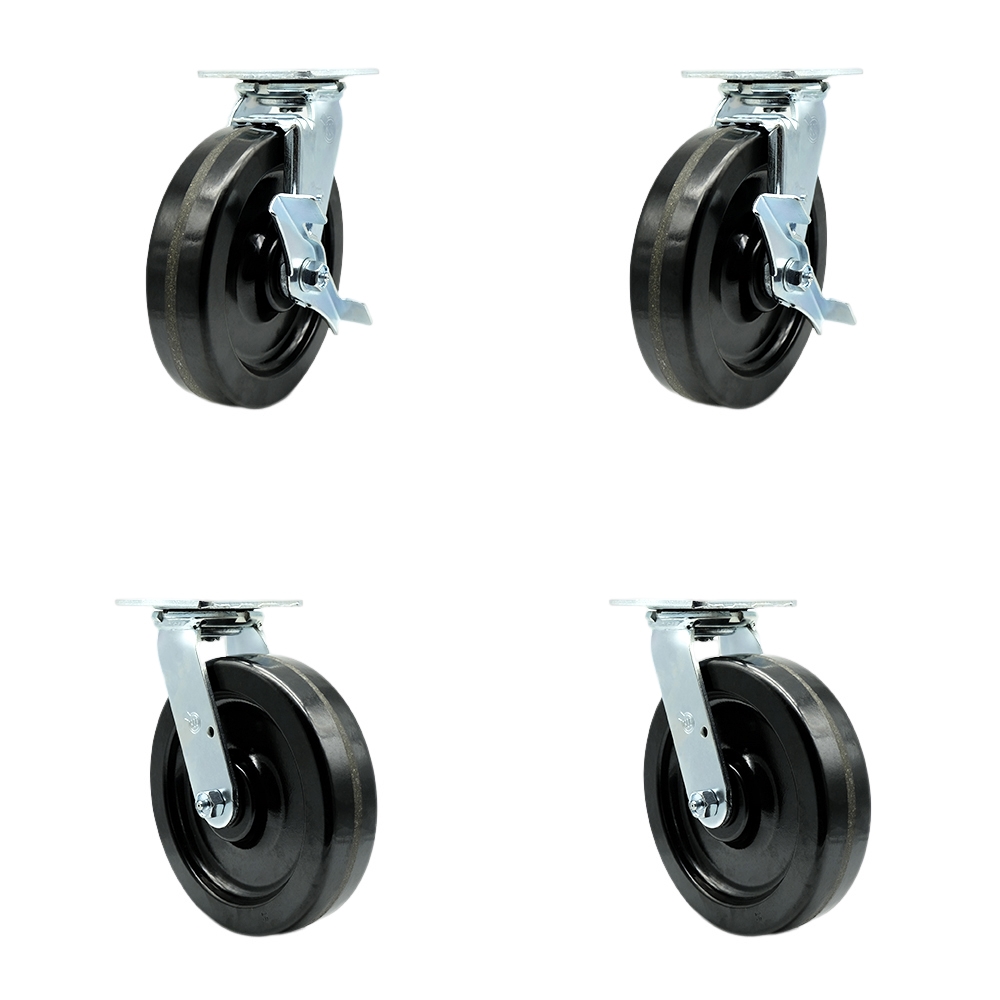 SCC-30CS820-PHB-TLB-BSL-2-BSL-2 Heavy Duty Swivel Caster with 8 in. Phenolic Wheels & Ball Bearings - Set of 4