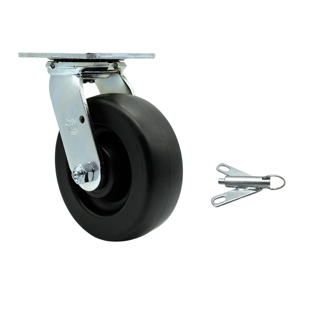 Heavy Duty Swivel Top Plate Caster with Bolt on Swivel Lock & 6 in. Polyolefin Wheel with Ball Bearings - 700 lbs Capacity per Caster