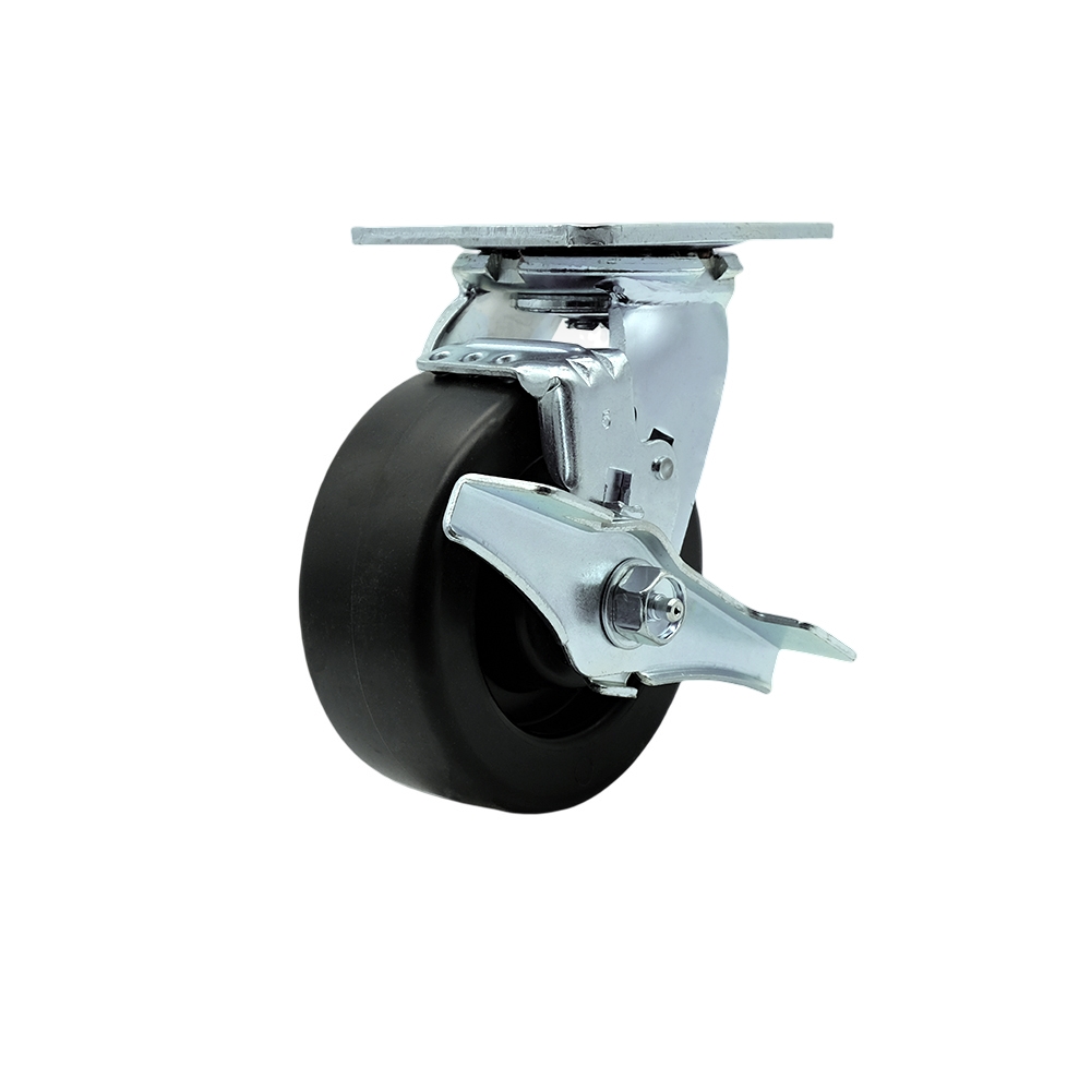 Stainless Steel Heavy Duty Swivel Top Plate Caster with Top Lock Brake & 5 in. Polyolefin Wheel with Ball Bearings - 650 lbs Capacity per Caster