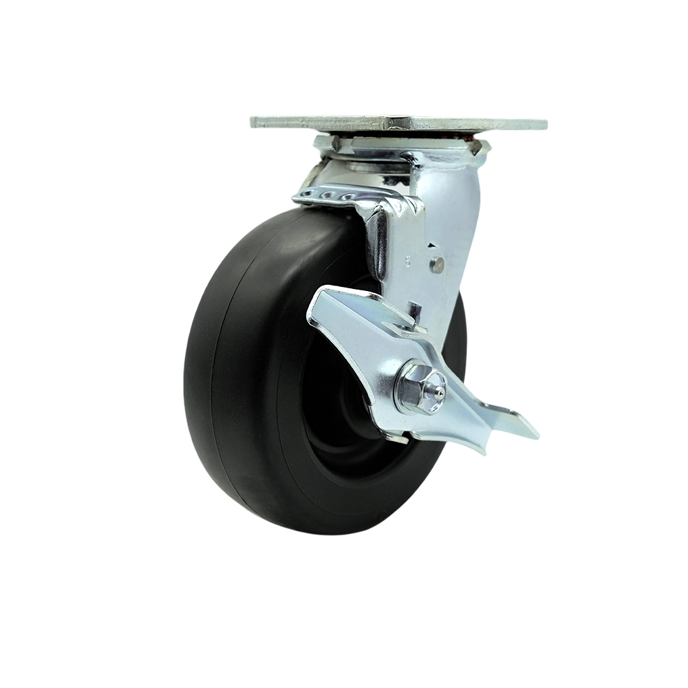 Stainless Steel Heavy Duty Swivel Top Plate Caster with Top Lock Brake & 6 in. Polyolefin Wheel with Ball Bearings - 700 lbs Capacity per Caster