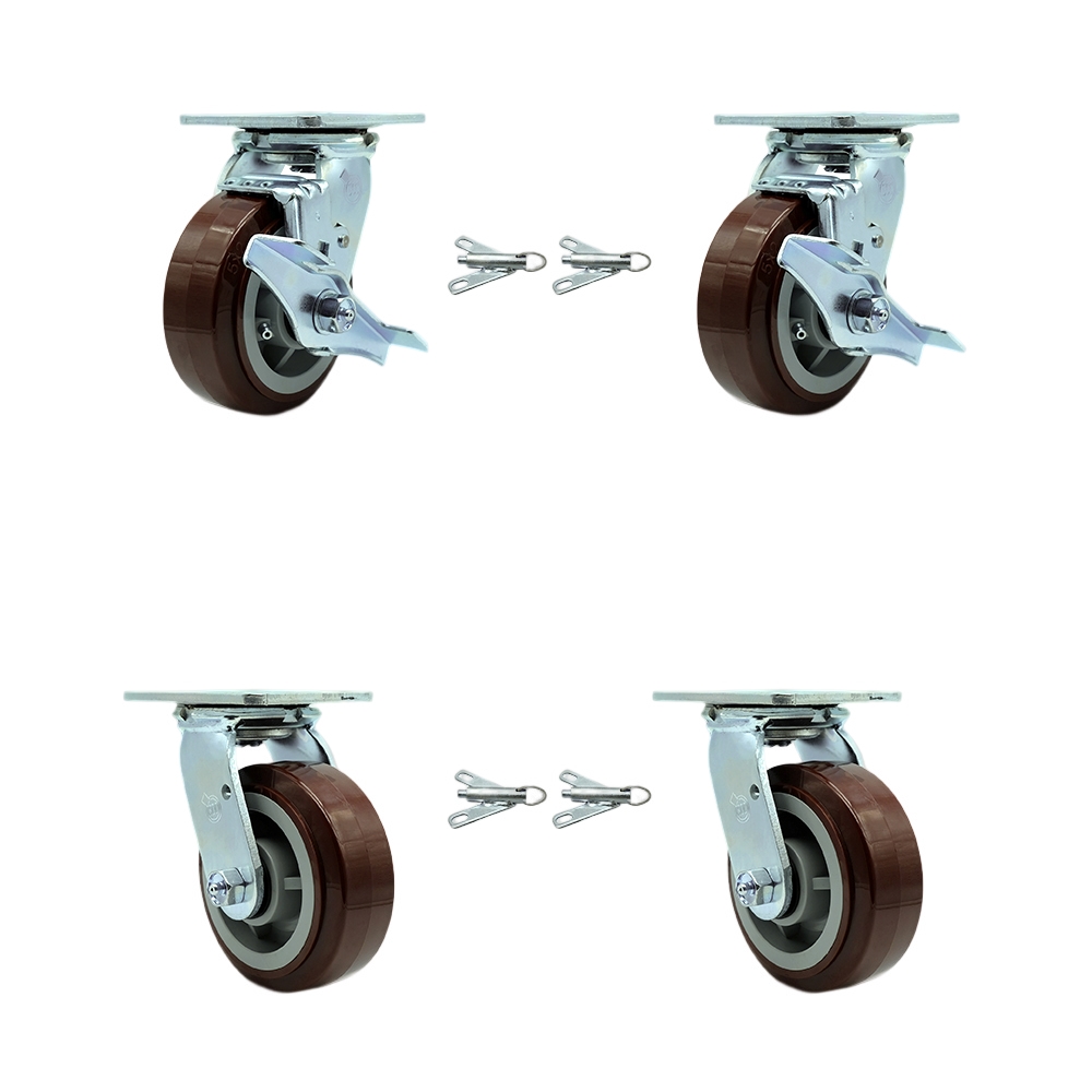 SCC-30CS520-PPUB-TLB-BSL-2-BSL-2 Heavy Duty Swivel Caster with 5 in. Polyurethane Wheels & Ball Bearings - Set of 4