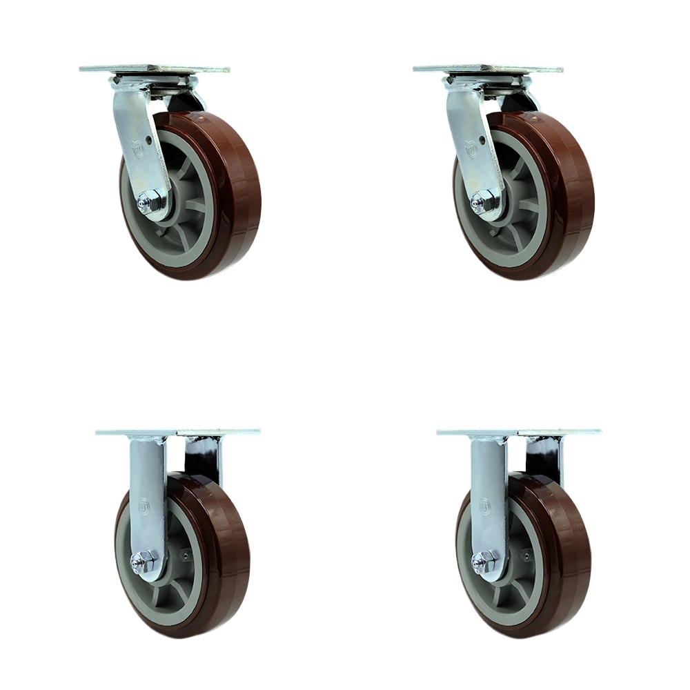 SCC-30CS620-PPUB-2-R620-2 Heavy Duty Swivel Caster with 6 in. Polyurethane Wheels & Ball Bearings - 3600 lbs Total Capacity - Set of 4