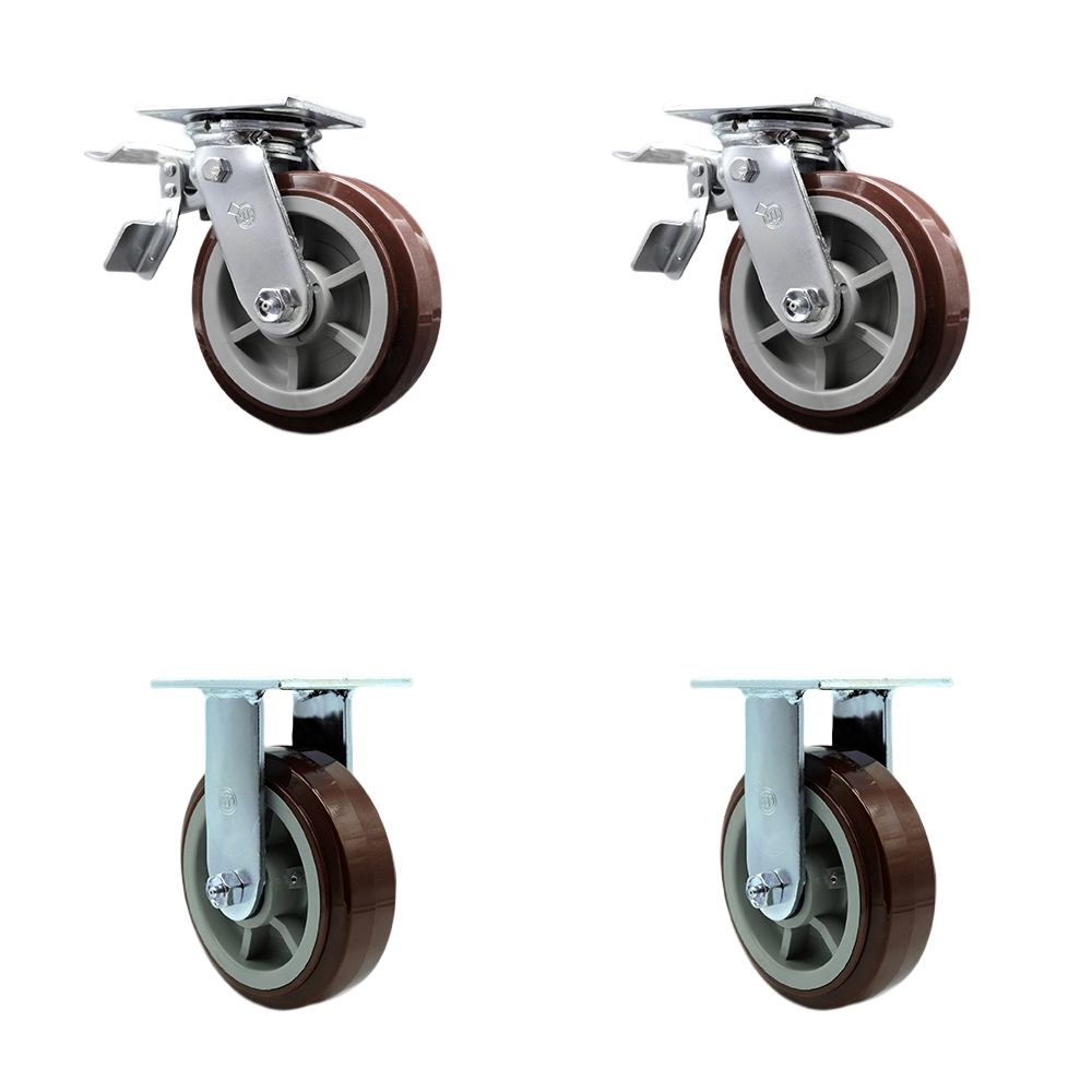 SCC-TTL30S620-PPUB-2-R-2 Heavy Duty Swivel Caster with 6 in. Polyurethane Wheels & Ball Bearings - 3600 lbs Total Capacity - Set of 4