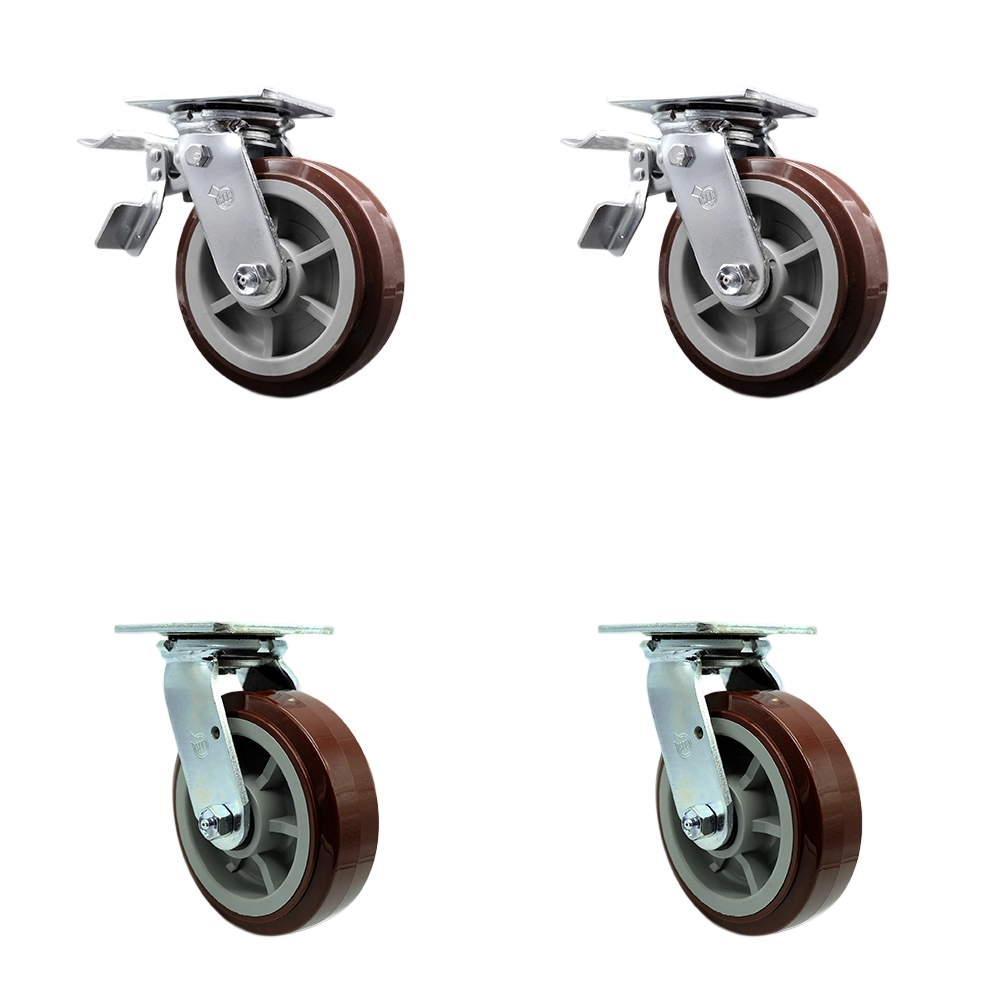 SCC-TTL30S620-PPUB-2-S-2 Heavy Duty Swivel Caster with 6 in. Polyurethane Wheels & Ball Bearings - 3600 lbs Total Capacity - Set of 4