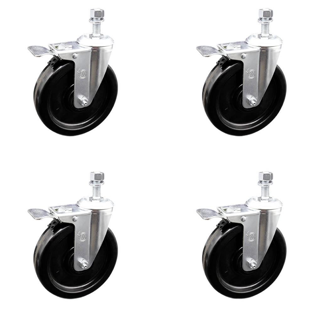 SCC-TSTTL20S615-PHR-121315-4 Phenolic Swivel Threaded Stem Caster with Roller Bearing with 6 x 1.5 in. Black Wheels & 0.5 in. Stems - Set of 4