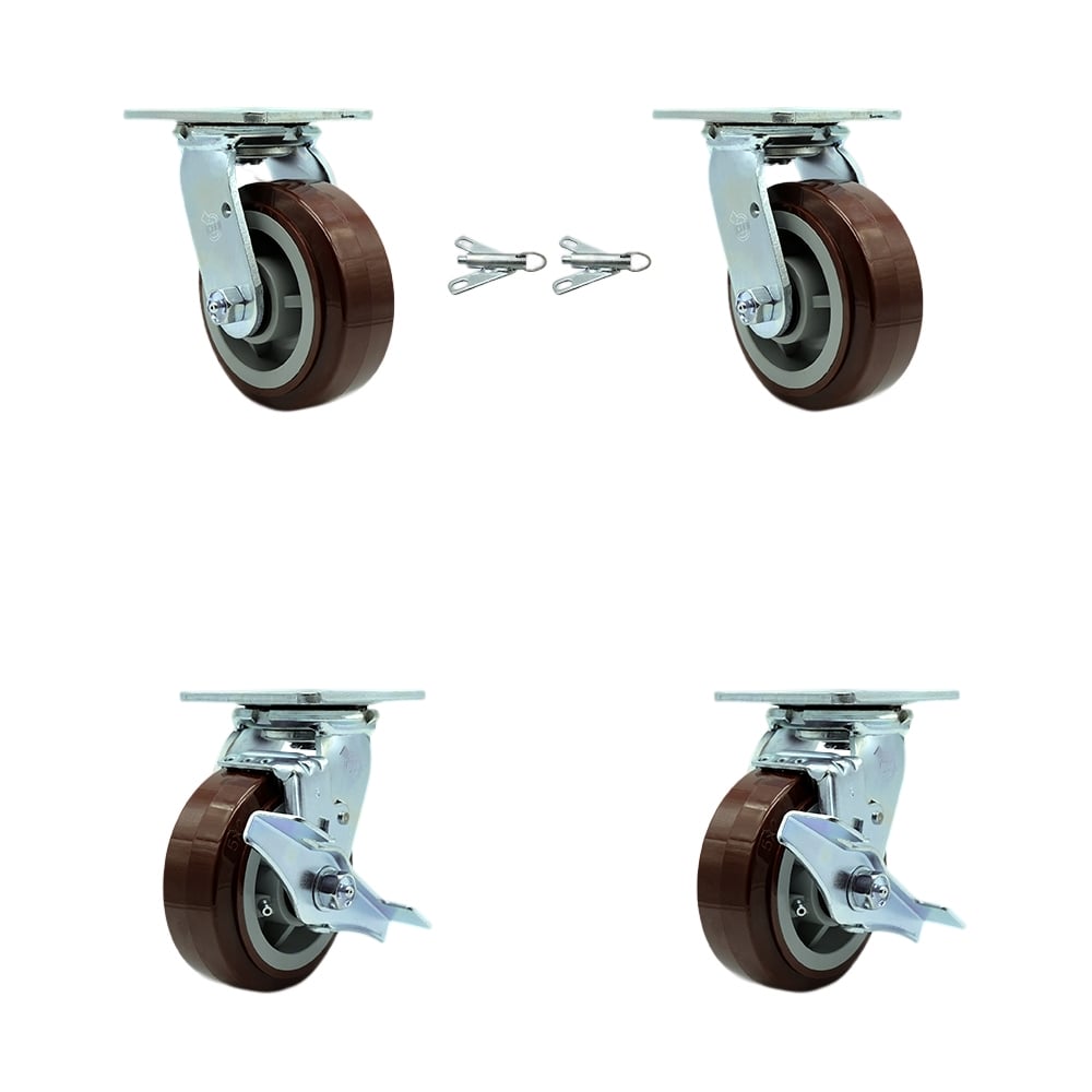 SCC-30CS520-PPUB-BSL-2-TLB-2 Heavy Duty Swivel Caster with 5 in. Polyurethane Wheels & Ball Bearings - 3000 lbs Total Capacity - Set of 4