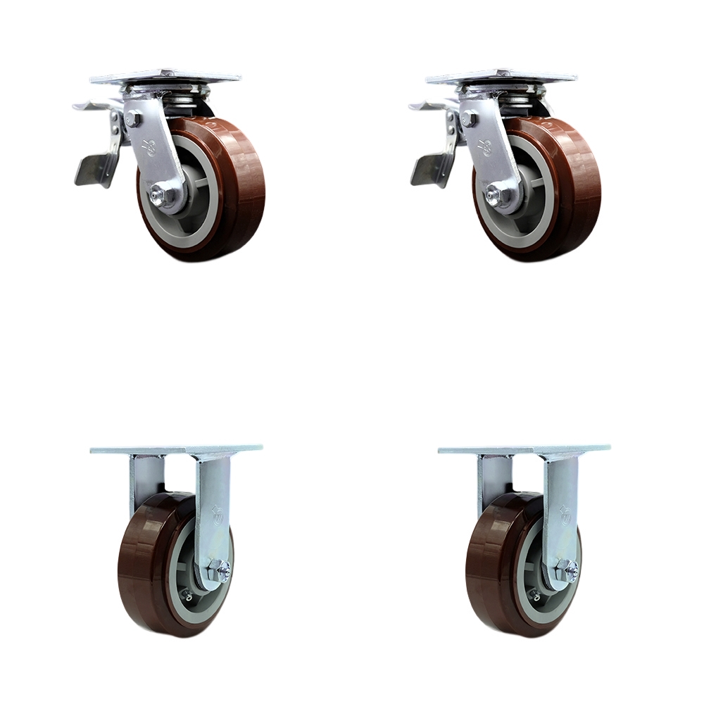 SCC-TTL30S520-PPUB-2-R-2 Heavy Duty Swivel Caster with 5 in. Polyurethane Wheels & Ball Bearings - 3000 lbs Total Capacity - Set of 4