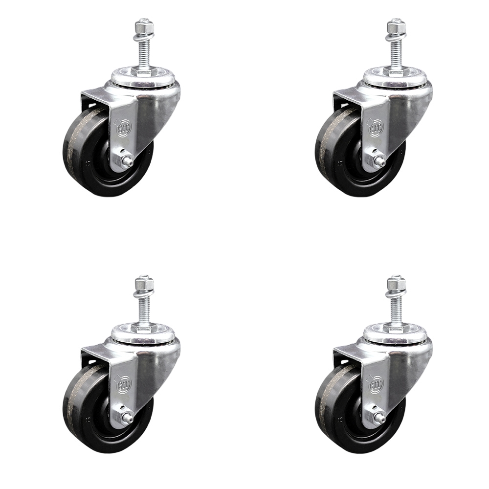 SCC-TS20S3514-PHR-381615-4 Phenolic Swivel Threaded Stem Caster with Roller Bearing with 3.5 x 1.25 in. Black Wheels & 0.38 in. Stems - Set of 4