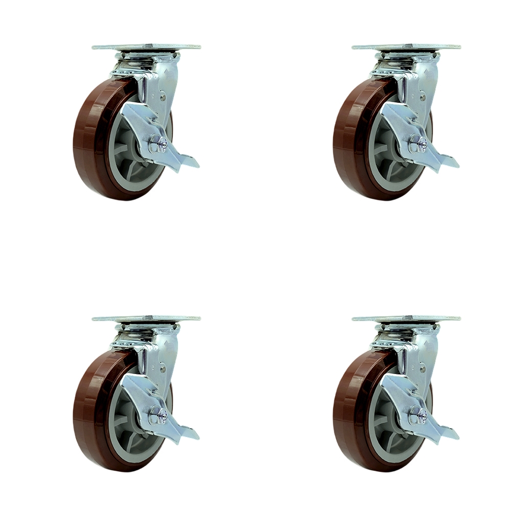 SCC-30CS620-PPUB-TLB-BSL-4 Heavy Duty Swivel Caster with 6 in. Polyurethane Wheels & Ball Bearings - 3600 lbs Total Capacity - Set of 4