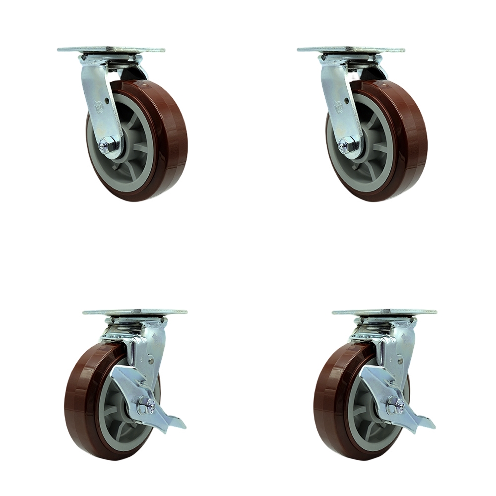 SCC-30CS620-PPUB-BSL-2-TLB-2 Heavy Duty Swivel Caster with 6 in. Polyurethane Wheels & Ball Bearings - 3600 lbs Total Capacity - Set of 4