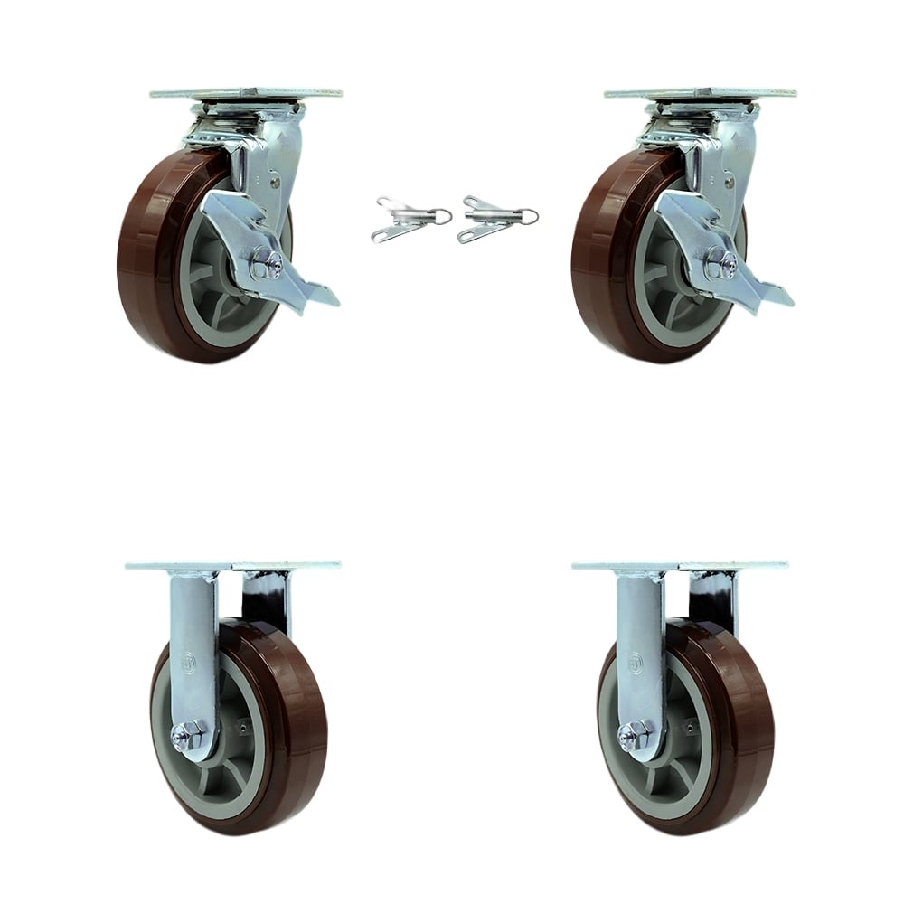 SCC-30CS620-PPUB-TLB-BSL-2-R-2 Heavy Duty Swivel Caster with 6 in. Polyurethane Wheels & Ball Bearings - 3600 lbs Total Capacity - Set of 4