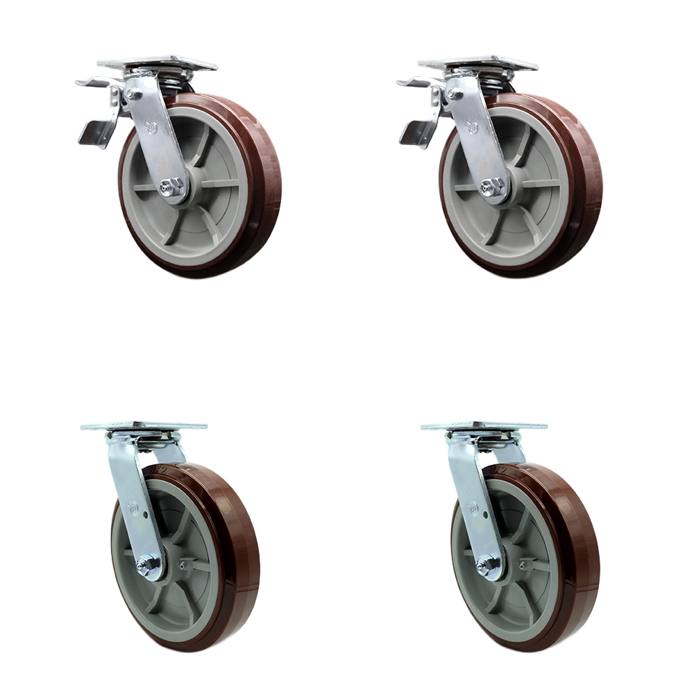 SCC-TTL30S820-PPUB-2-BSL-2 Heavy Duty Swivel Caster with 8 in. Polyurethane Wheels & Ball Bearings - Set of 4