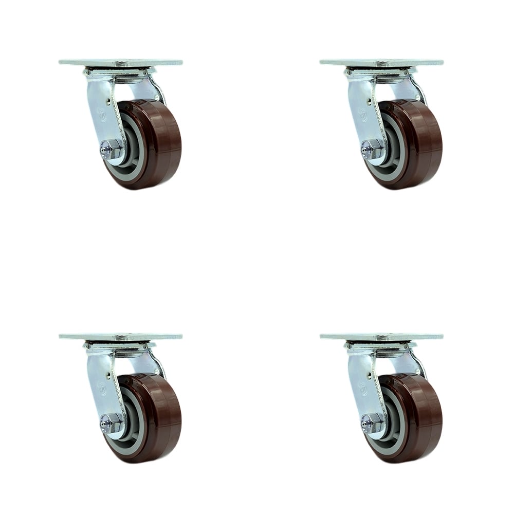 SCC-SS30S420-PPUB-4 Stainless Steel Heavy Duty Swivel Caster with 4 in. Polyurethane Wheels & Ball Bearings - 2400 lbs Total Capacity - Set of 4