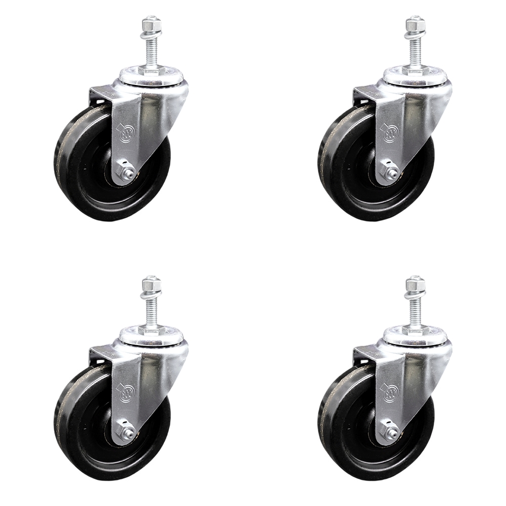 SCC-TS20S414-PHR-381615-4 Phenolic Swivel Threaded Stem Caster with Roller Bearing with 4 x 1.25 in. Black Wheels & 0.38 in. Stems - Set of 4