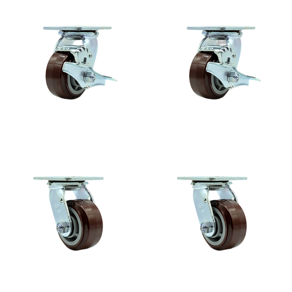 SCC-SS30S420-PPUB-TLB-BSL-2-BSL-2 Stainless Steel Heavy Duty Swivel Caster with 4 in. Poly Wheel & Ball Bearing - Set of 4
