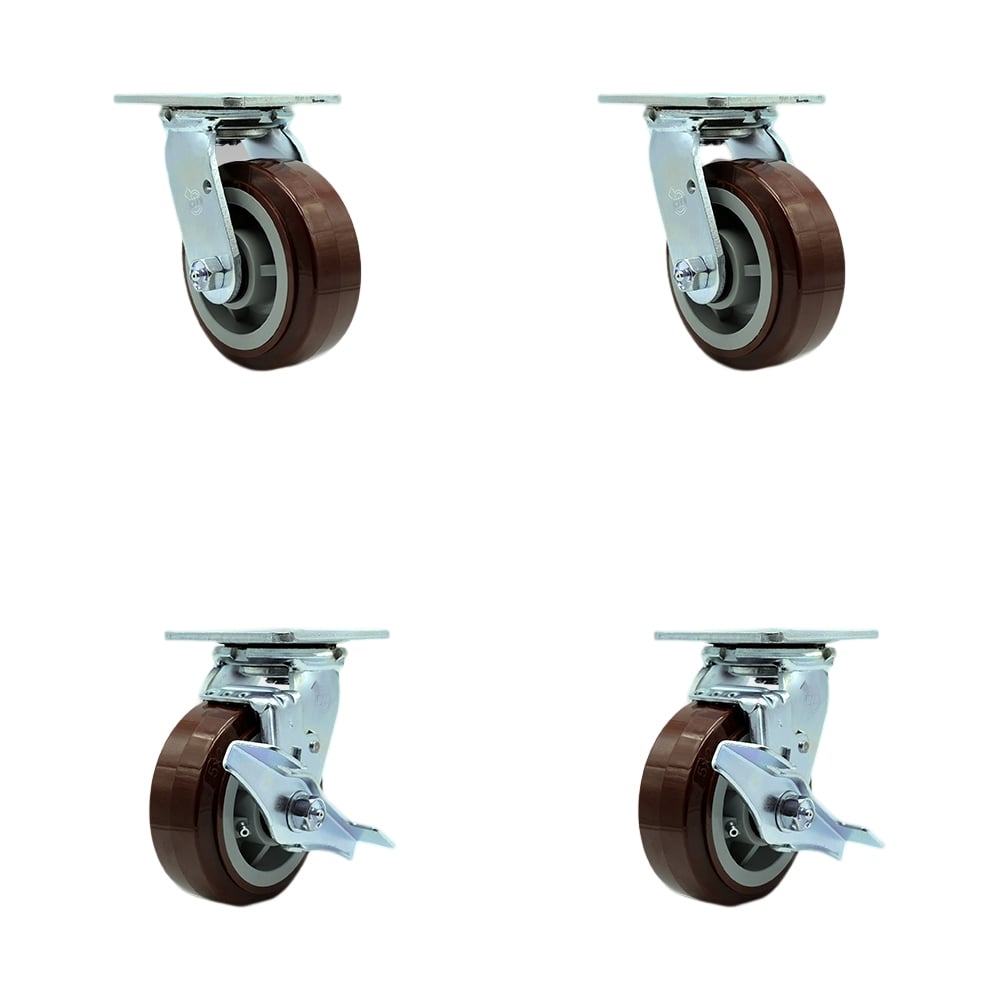 Stainless Steel Heavy Duty Swivel Caster with 5 in. Polyurethane Wheels & Ball Bearings - 3000 lbs Total Capacity - Set of 4