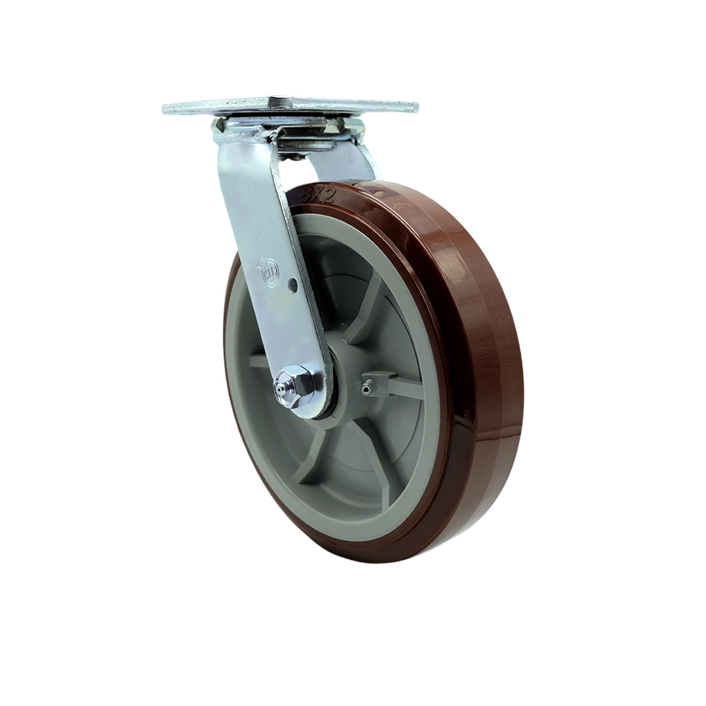 SCC-SS30S820-PPUB Stainless Steel Heavy Duty Swivel Top Plate Caster with 8 in. Polyurethane Wheel & Ball Bearings - 1000 lbs Capacity per Caster