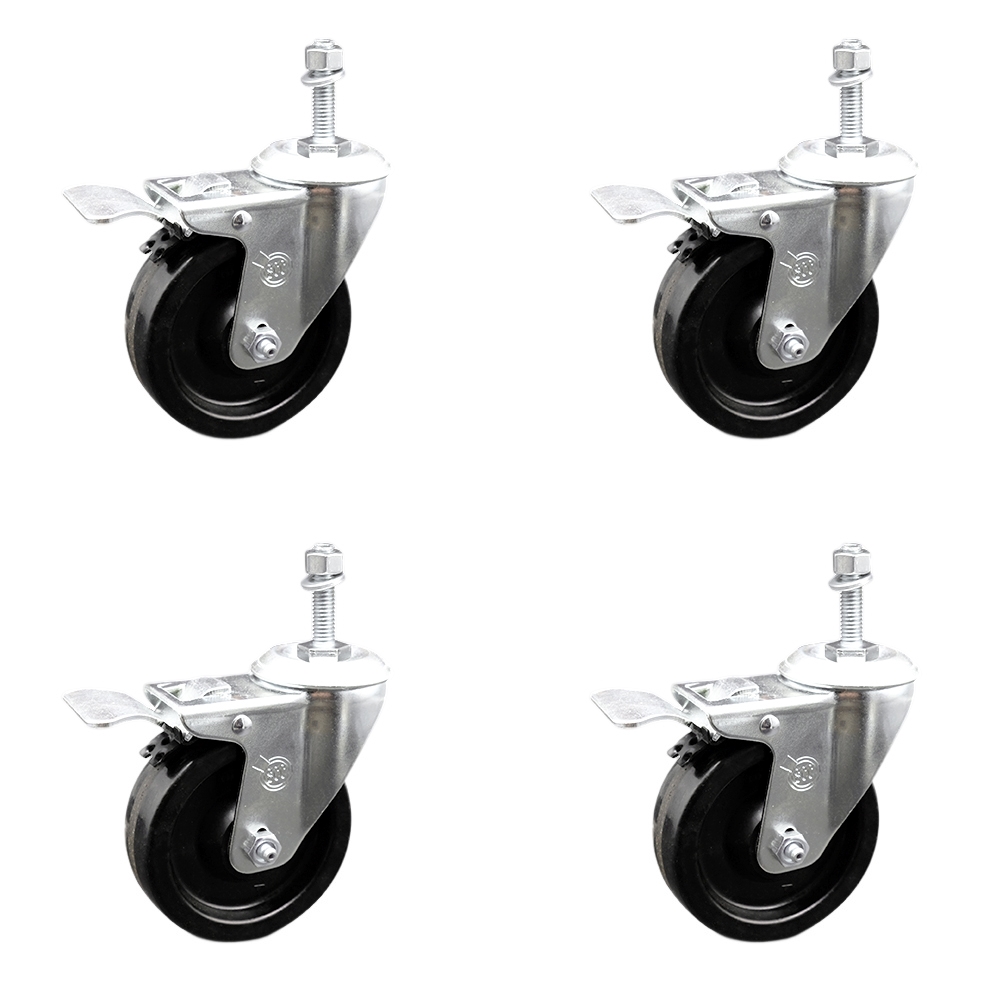 SCC-TSTTL20S414-PHR-M1015-4 Phenolic Swivel Threaded Stem Caster with Roller Bearing with 4 x 1.25 in. Black Wheels & 10 mm Stems - Set of 4