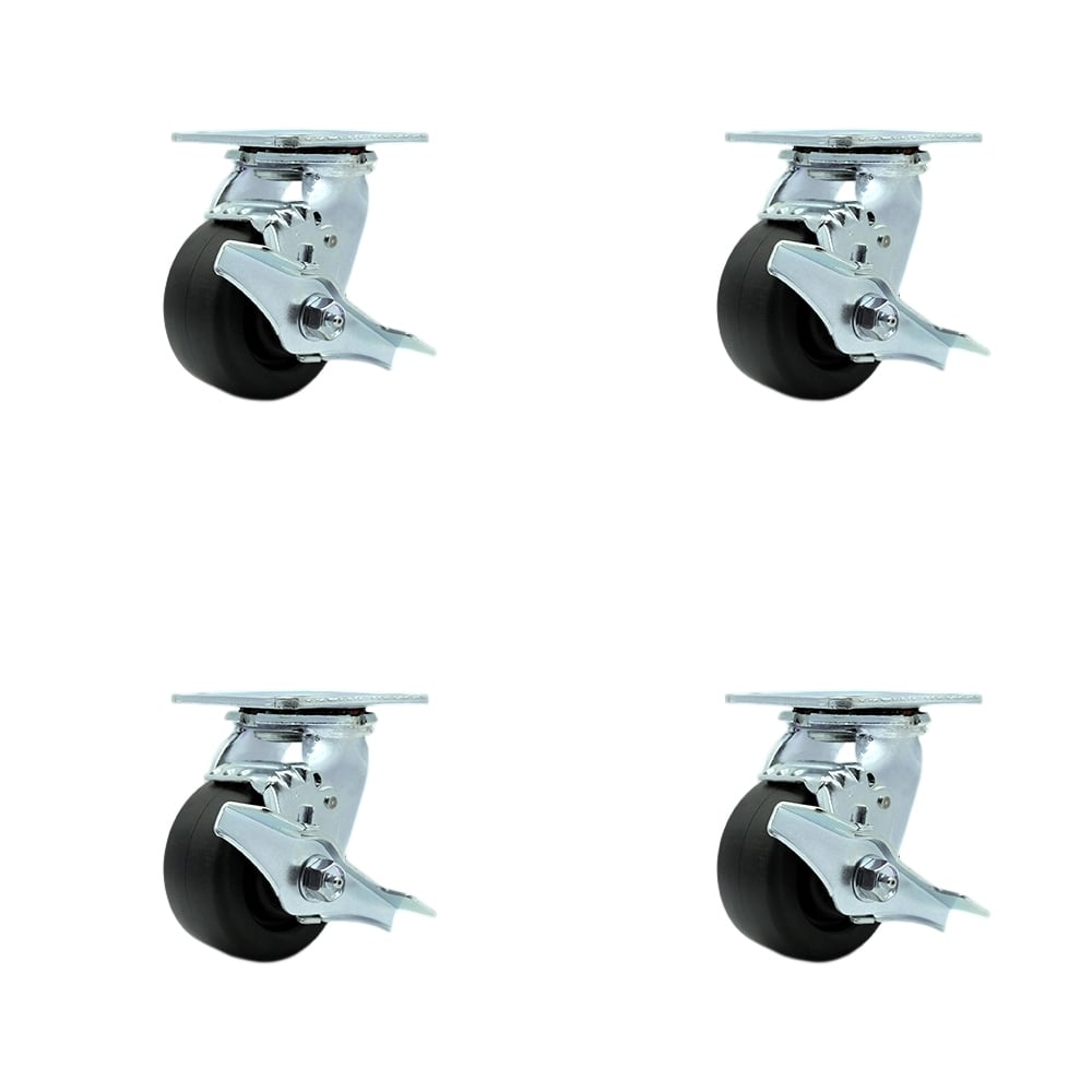 SCC-30CS420-POB-TLB-4 Heavy Duty Swivel Caster with 4 in. Polyolefin Wheels & Ball Bearings - 2000 lbs Total Capacity - Set of 4