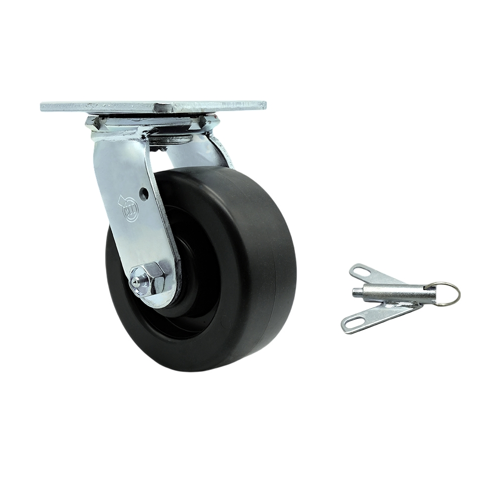 Heavy Duty Swivel Top Plate Caster with Bolt on Swivel Lock & 5 in. Polyolefin Wheel with Ball Bearings - 650 lbs Capacity per Caster