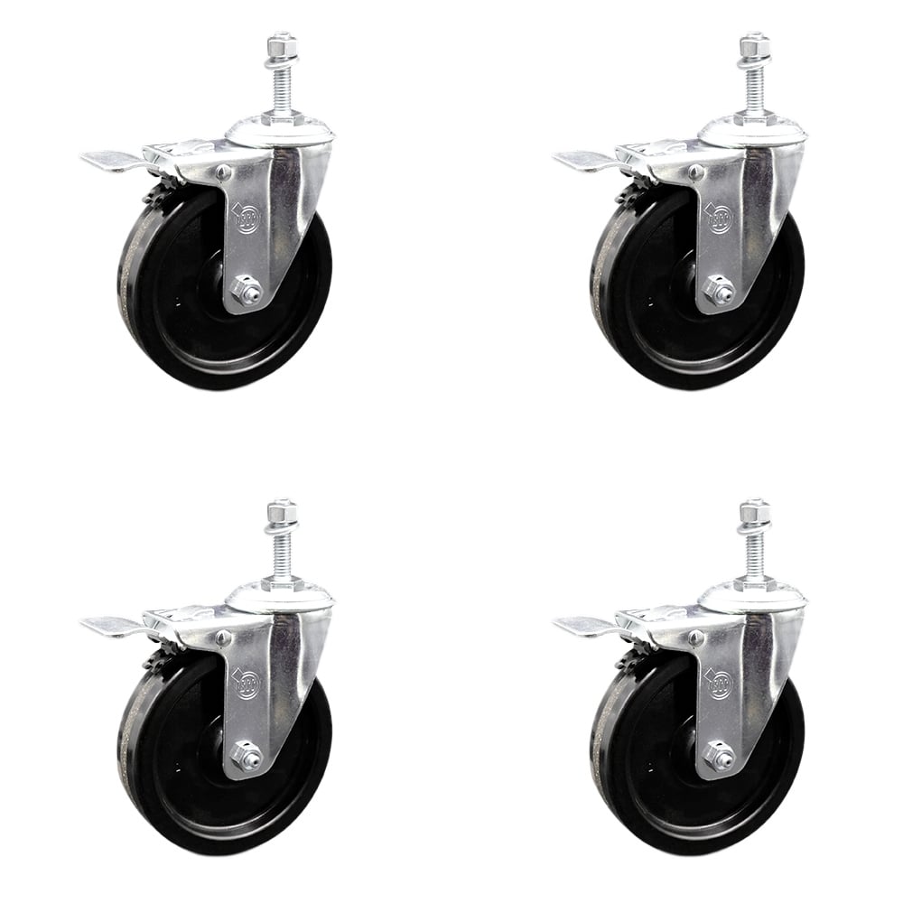 SCC-TSTTL20S514-PHR-M1015-4 Phenolic Swivel Threaded Stem Caster with Roller Bearing with 5 x 1.25 in. Black Wheels & 10 mm Stems - Set of 4