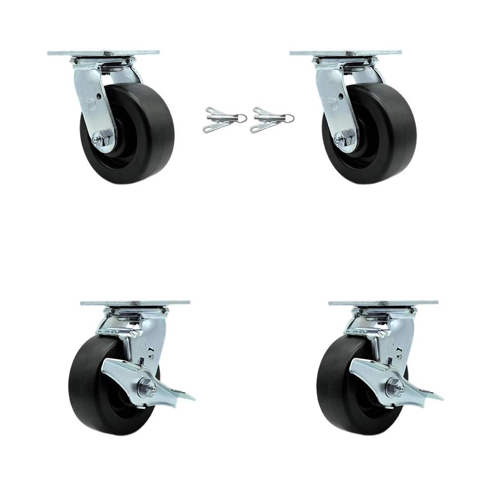 SCC-30CS520-POB-BSL-2-TLB-2 Heavy Duty Swivel Caster with 5 in. Polyolefin Wheels & Ball Bearings - 2600 lbs Total Capacity - Set of 4