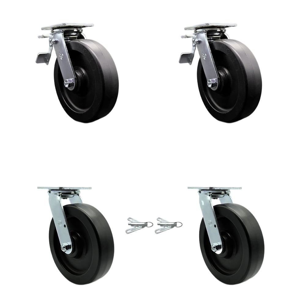 SCC-TTL30S820-POB-2-BSL-2 Heavy Duty Swivel Caster with 8 in. Polyolefin Wheels & Ball Bearings - Set of 4
