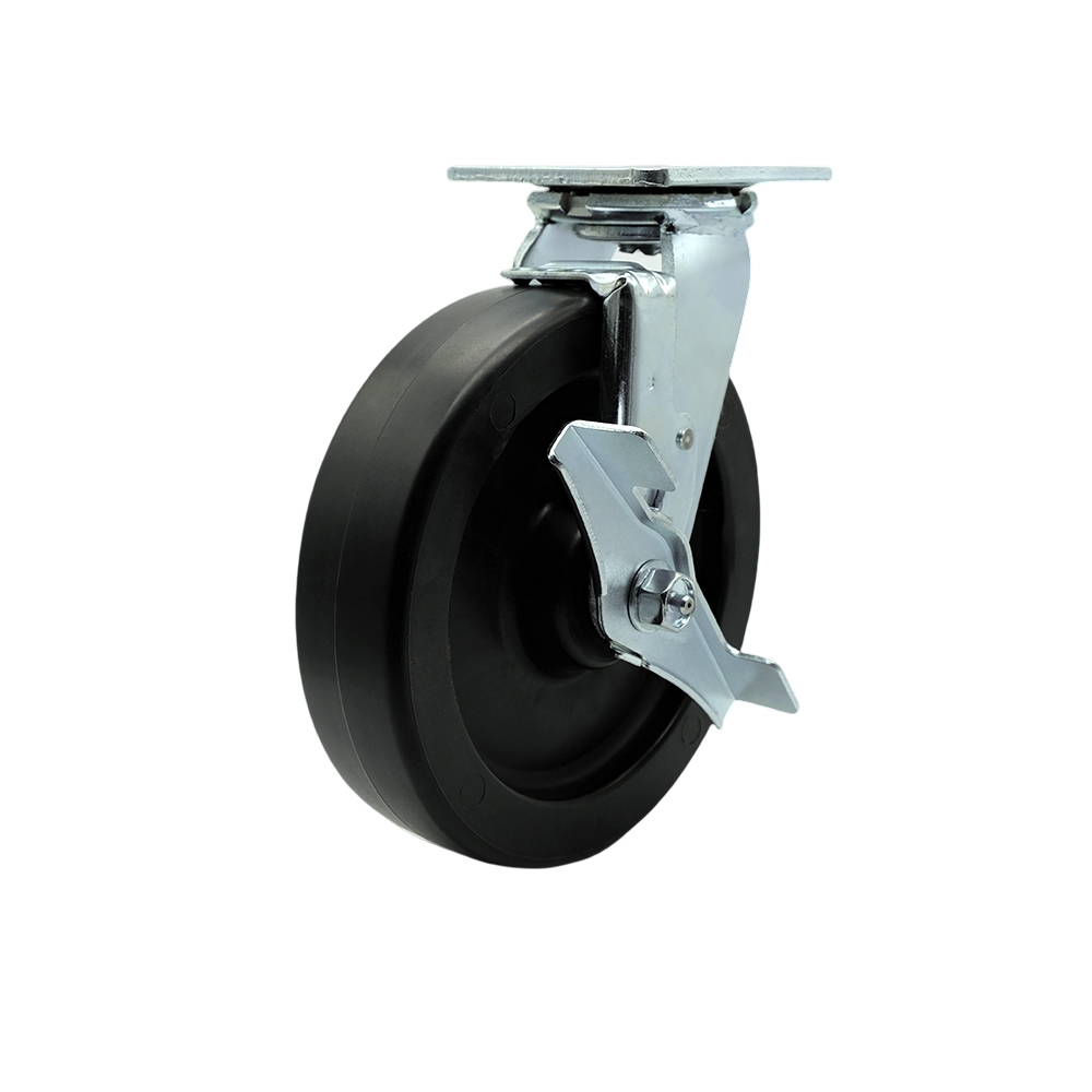 Stainless Steel Heavy Duty Swivel Top Plate Caster with Top Lock Brake & 8 in. Polyolefin Wheel with Ball Bearings - 900 lbs Capacity per Caster