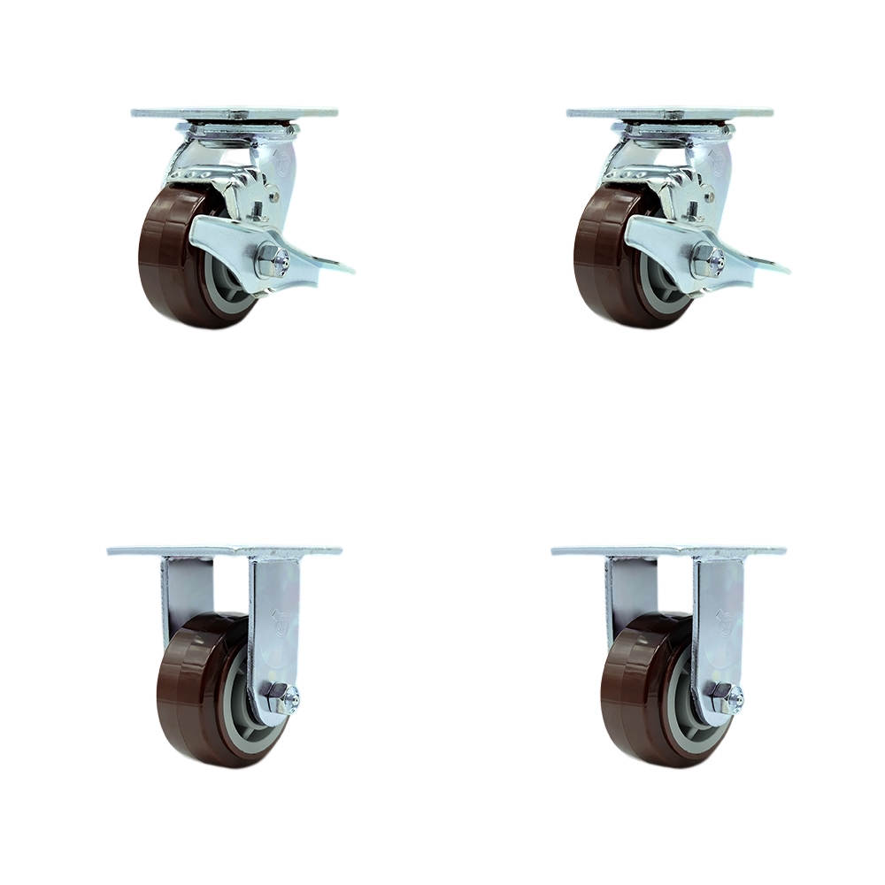 SCC-30CS420-PPUB-TLB-2-R420-2 Heavy Duty Swivel Caster with 4 in. Polyurethane Wheels & Ball Bearings - 2400 lbs Total Capacity - Set of 4