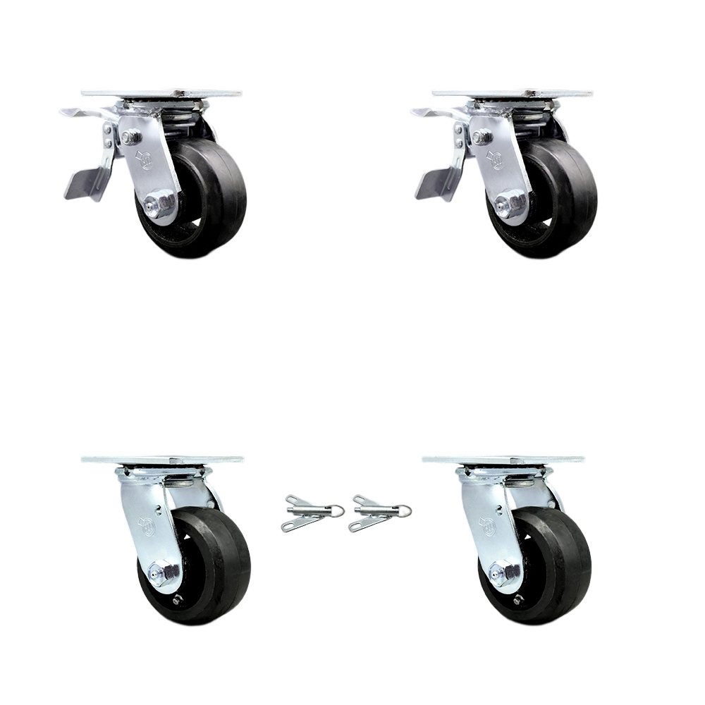 SCC-TTL30S420-RSB-2-BSL-2 Heavy Duty Swivel Caster with 4 in. Rubber on Metal Wheels & Ball Bearings - Set of 4