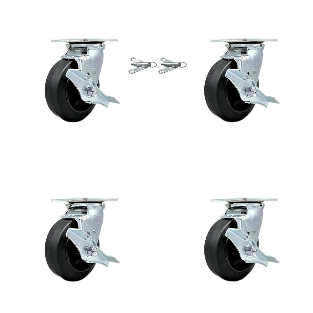 SCC-30CS620-RSB-TLB-BSL-2-TLB-2 Heavy Duty Swivel Caster with 6 in. Rubber on Metal Wheels & Ball Bearings - Set of 4