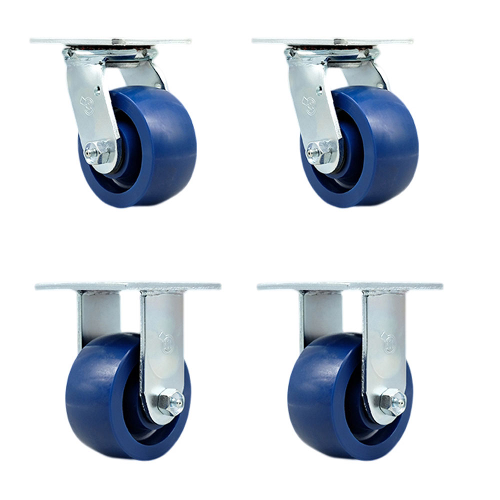 Stainless Steel Heavy Duty Swivel Caster with 4 in. Solid Polyurethane Wheels & Ball Bearings - 2800 lbs Total Capacity - Set of 4