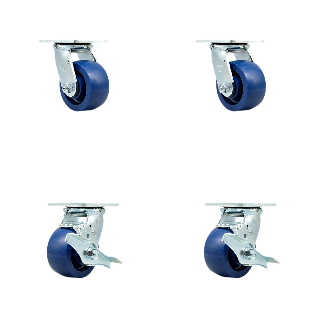 Stainless Steel Heavy Duty Swivel Caster with 4 in. Solid Polyurethane Wheels & Ball Bearings - 2800 lbs Total Capacity - Set of 4