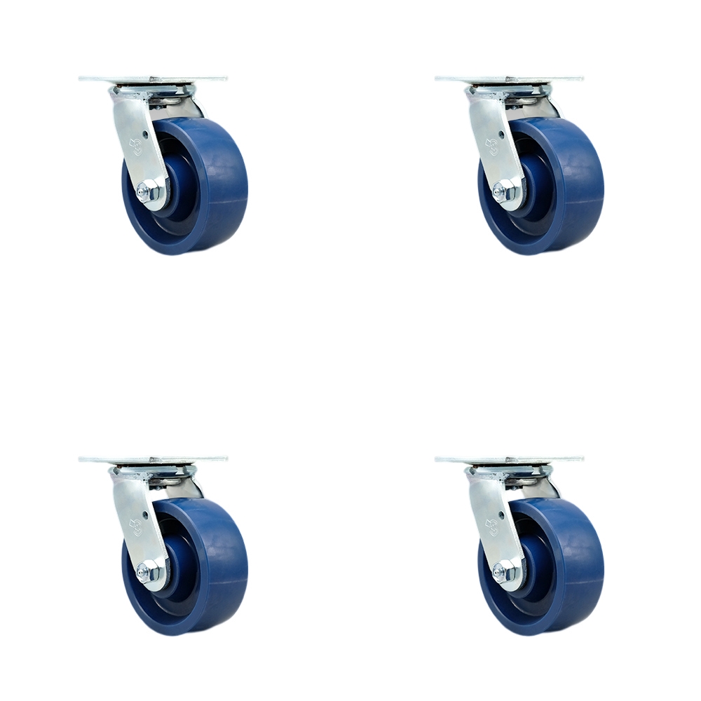 Stainless Steel Heavy Duty Swivel Caster with 5 in. Solid Polyurethane Wheels & Ball Bearings - 4000 lbs Total Capacity - Set of 4