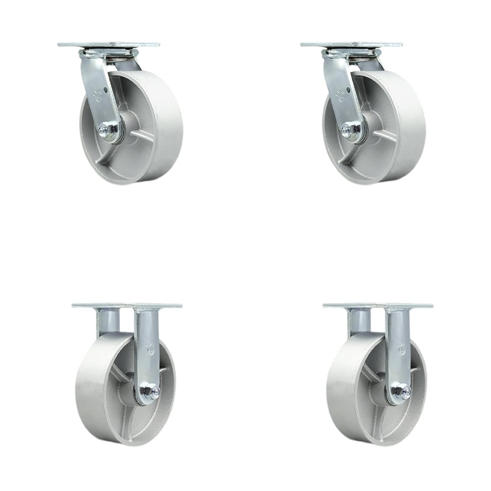 SCC-30CS620-SSB-BSL-2-R-2 Heavy Duty Swivel Caster with 6 in. Semi Steel Cast Iron Wheels & Ball Bearings - 4800 lbs Total Capacity - Set of 4