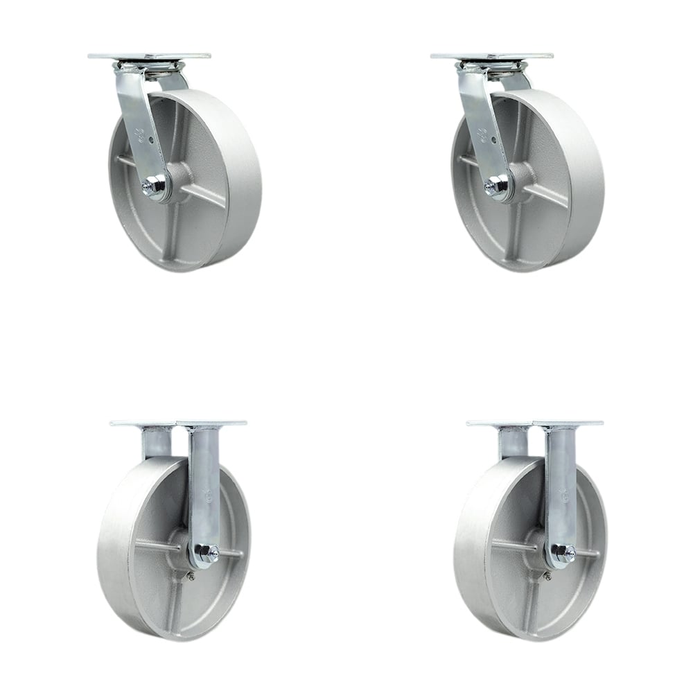 SCC-30CS820-SSB-BSL-2-R-2 Heavy Duty Swivel Caster with 8 in. Semi Steel Cast Iron Wheels & Ball Bearings - 5000 lbs Total Capacity - Set of 4