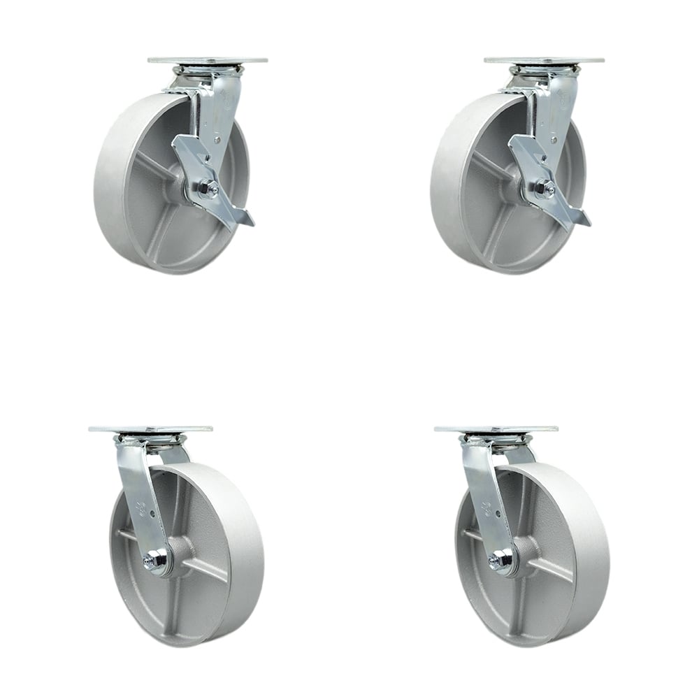 SCC-30CS820-SSB-TLB-BSL-2-BSL-2 Heavy Duty Swivel Caster with 8 in. Semi Steel Wheels & Ball Bearings - Set of 4