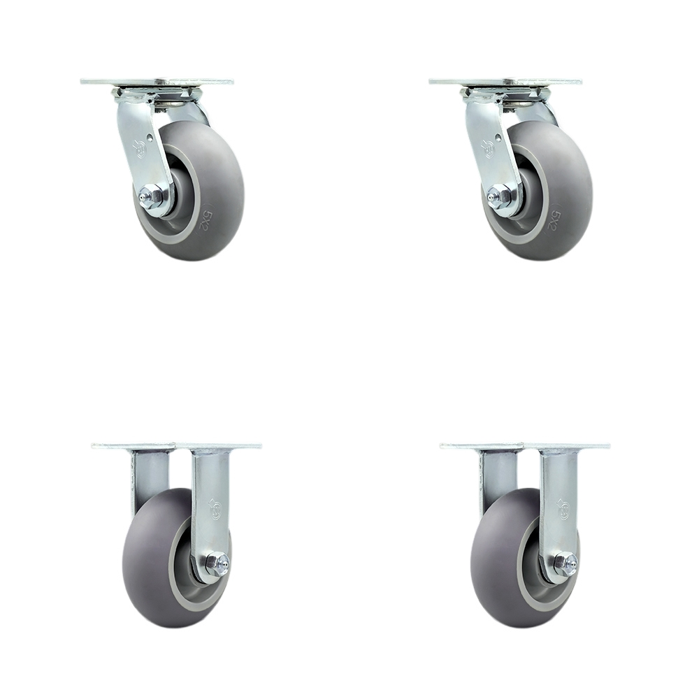 Heavy Duty Swivel Caster with 5 in. Thermoplastic Rubber Donut Tread Wheels & Ball Bearings - 1400 lbs Total Capacity - Set of 4
