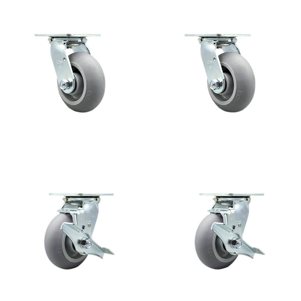Heavy Duty Swivel Caster with 5 in. Thermoplastic Rubber Donut Tread Wheels & Ball Bearings - 1400 lbs Total Capacity - Set of 4