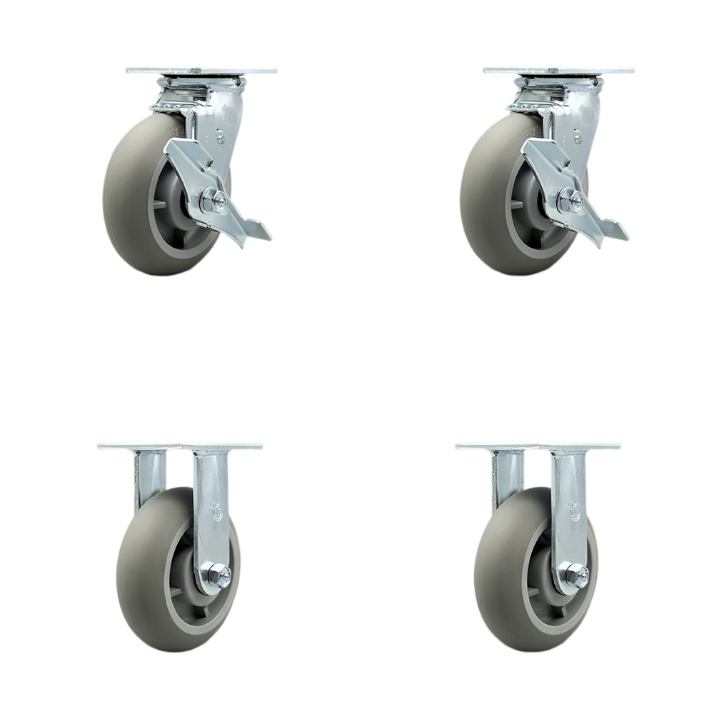 Heavy Duty Swivel Caster with 6 in. Thermoplastic Rubber Donut Tread Wheels & Ball Bearings - 2000 lbs Total Capacity - Set of 4